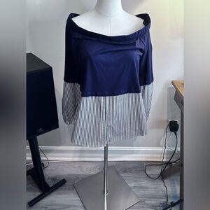 Cupio Navy and White Striped Women's Top Large